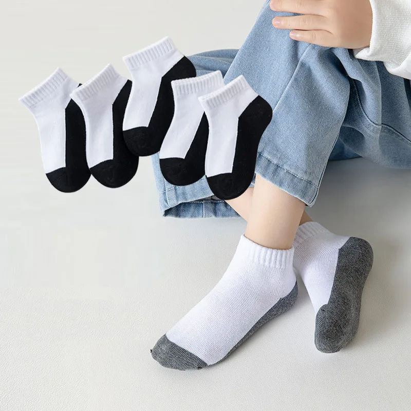 5 Pairs/Lot Children Socks Boy Girl Baby Cotton Fashion Black White Gray Pink For Summer New 1-12 Years Kids Teens Student Socks