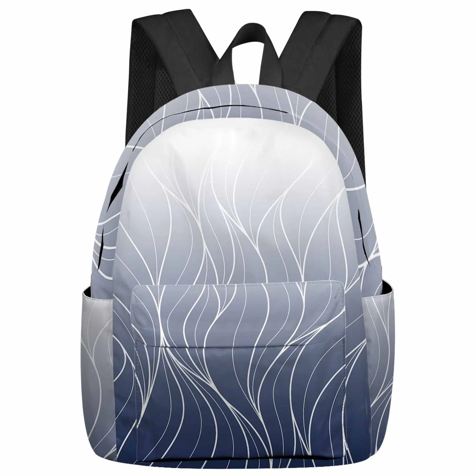 

Navy Blue Gradient Line Texture Backpacks Teenagers Student School Bags Laptop Custom Backpack Men Women Travel