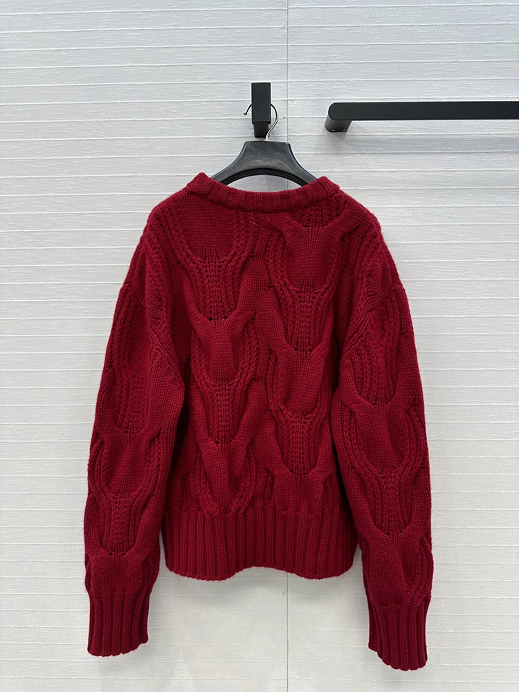 SVORYXIU Herbst Winter Neue stil Ausgehöhlte design Große verdrehte blume Kaschmir pullover Frau Mode rot Komfort Pullover