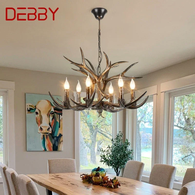 

DEBBY американская люстра из рога оленя, светодиодная ретро креативная гостиная, ресторан, спальня, магазин одежды, кафе-бар, подвесной светильник