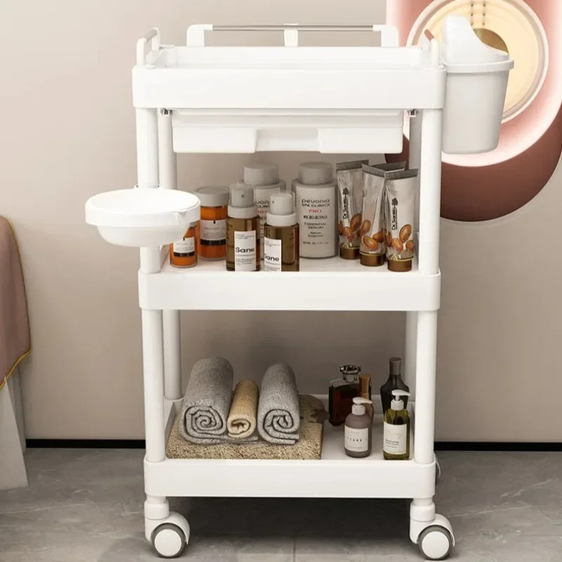 Multi-Functional Beauty Salon Rolling Utility Cart Hairdresser Tool Trolley Tiered Storage Rack Salon Equipment Organizer