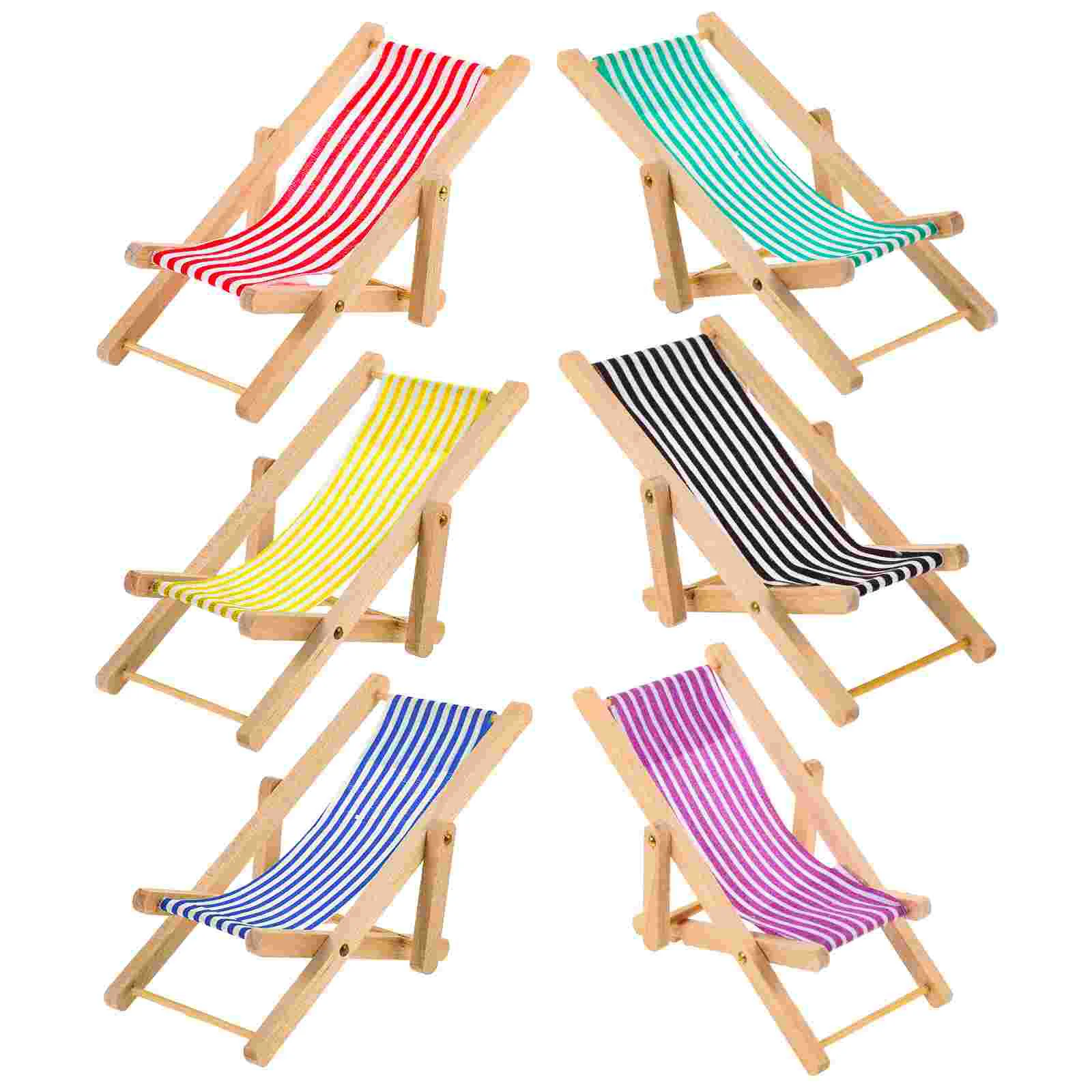 6 Pcs Beach Chair Model Kids Toy Miniature Folding Chairs Lounge Prop Cloth Seaside Child Foldable Deck