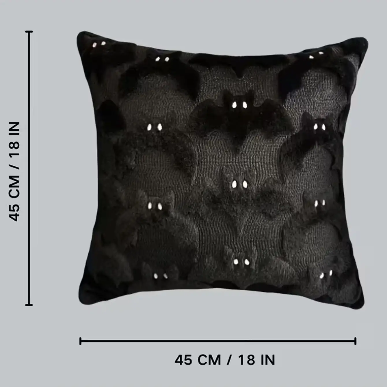 1 bat plush pillowcase, Halloween decorative cushion cover, 18x18 inches, sofa bedroom decoration, without pillow core