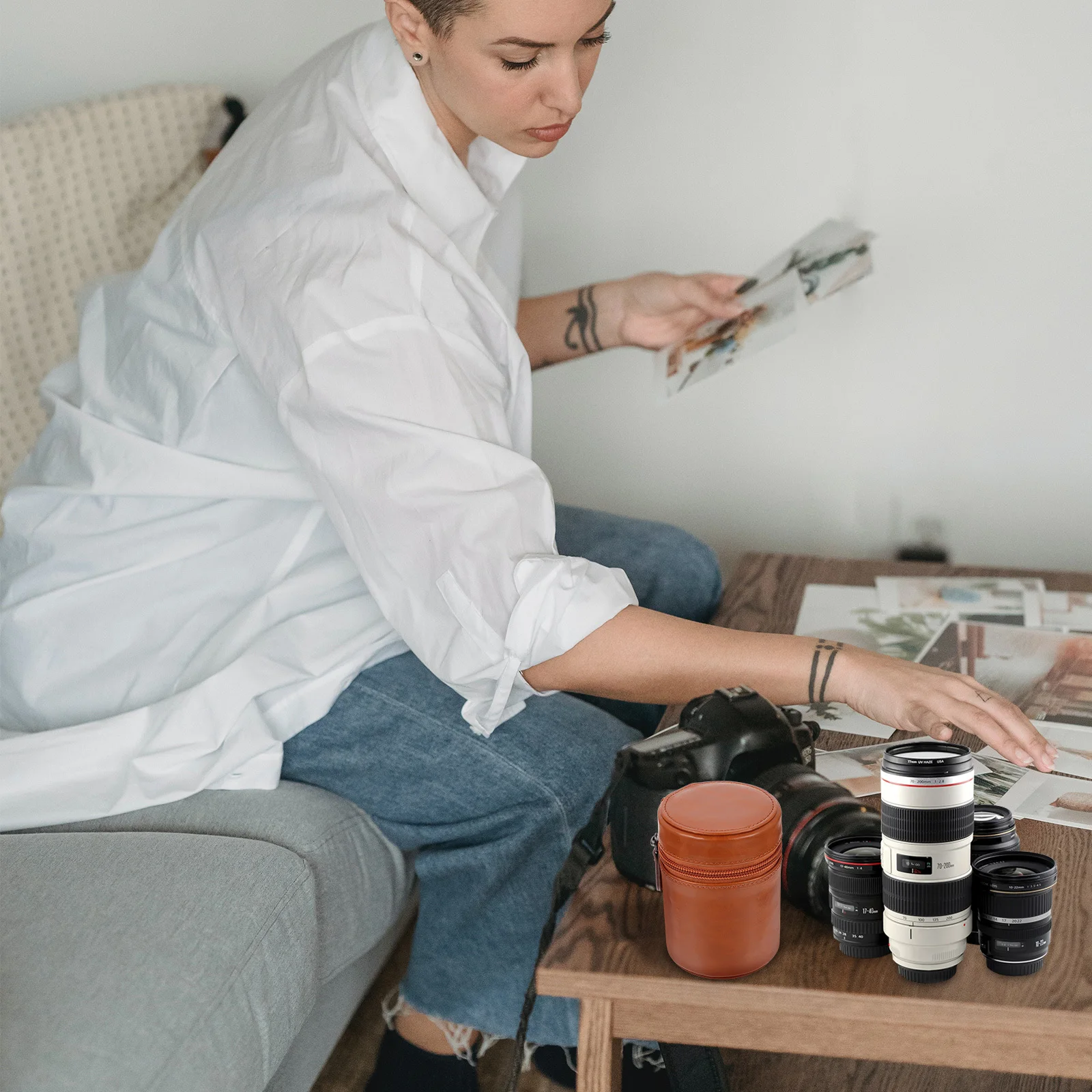 

Camera Lens Bag Lightweight Portable Pu Material Shockproof Waterproof Anti-Scratch Protection For Lens Storage Pouch