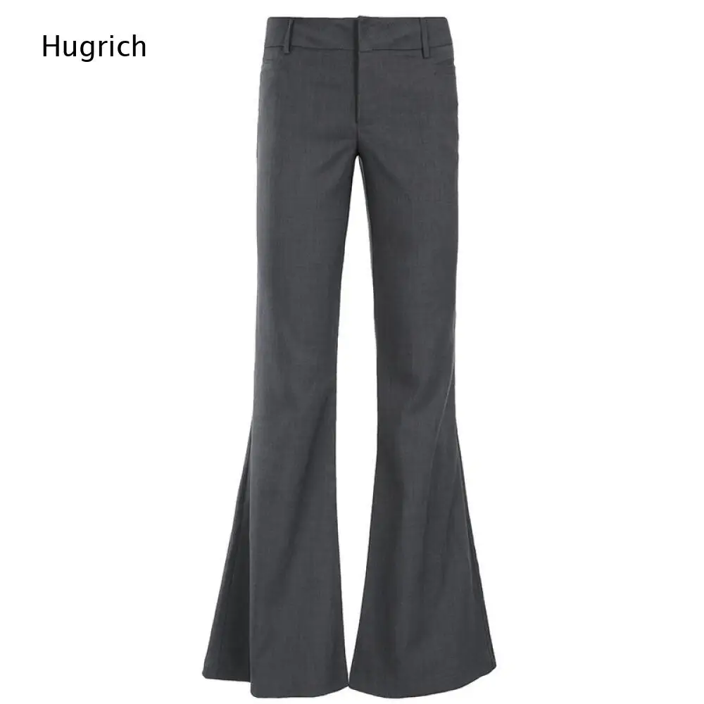 Ladies Classic Gray Flare Dress Pants High Waist Slim Cut Split Hem Formal Work Trousers Suitable For Office And Daily Wear