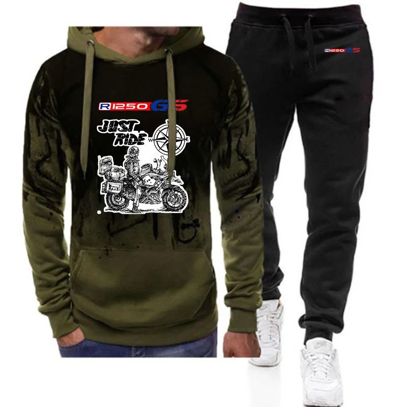 

2026 Motorcycle R1250 GS Print Spring And Autumn Men's New Casual Pullover Hoodies + Long Pant Comfortable Gradient Color Suit