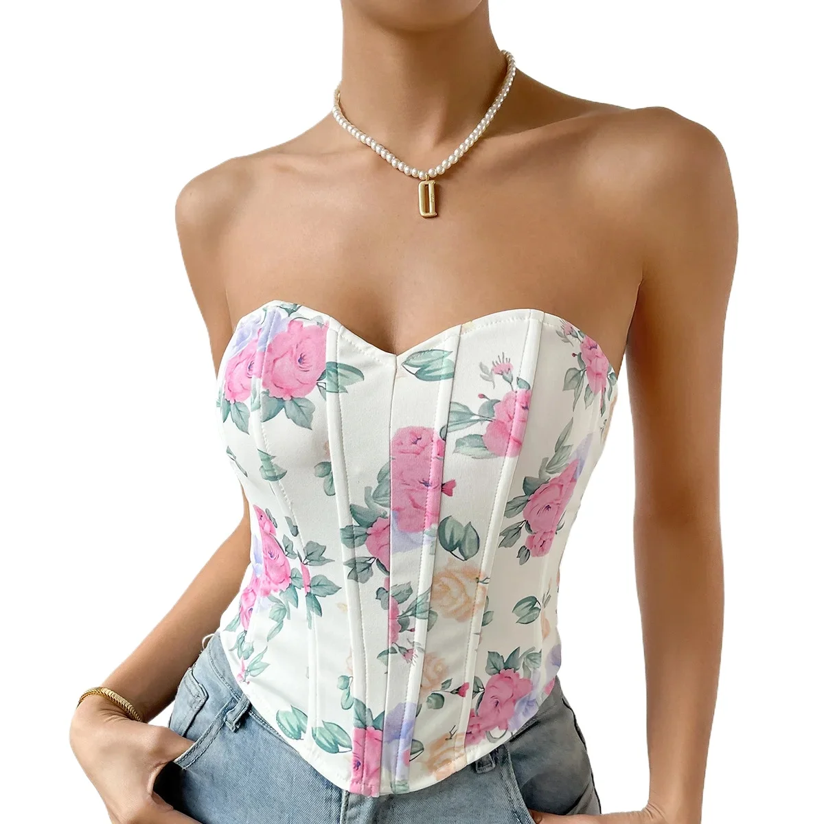 Damen Blumen-Top, sexy, aufreizendes Tanktop, tief ausgeschnitten, offener Rücken, Blumenmuster, Wickel-Oberteil, Diamant-Fischgräten-Riemen, Taillen-Weste, Tanktop, Y2K