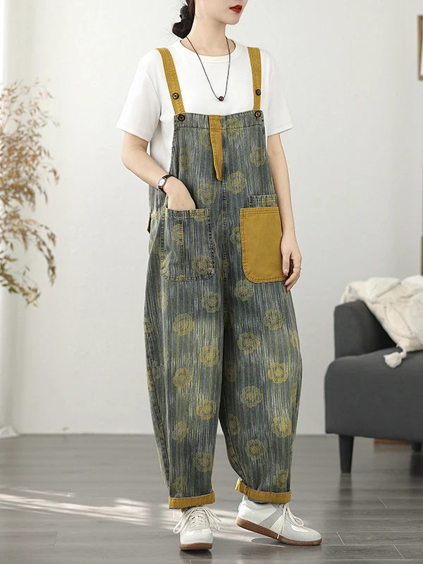 

Джинсовые комбинезоны свободного кроя с большими кетами, длинные брюки с высокой талией и принтом Personali, весна-лето, Новое поступление, женские джинсы