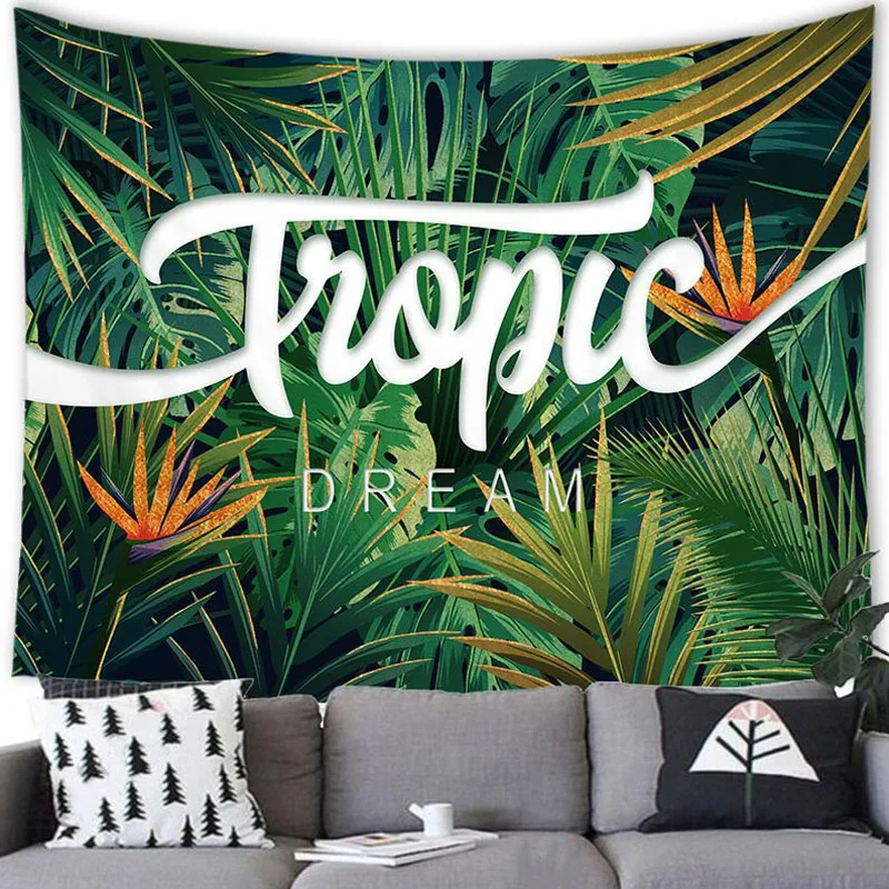 Summer Tropical Plants Tapestry Wall Hanging Green Leaves Decor Tapestry Party Home Decoration Leaves Tapestry Wall Hanging