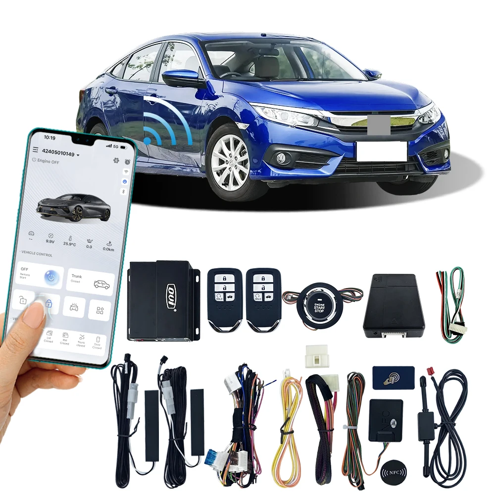 9100 Smartphone APP Car Control Remote Start Passive Keyless Entry GPS/GSM tracker 12V Push Start System Universal Car Alarm