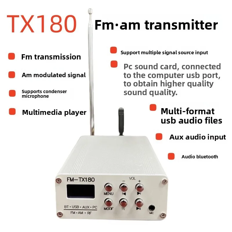 

FM-передатчик 500 м, с функцией модуляции сигналов средней волны AM, звуковой картой ПК с декодированием Bluetooth
