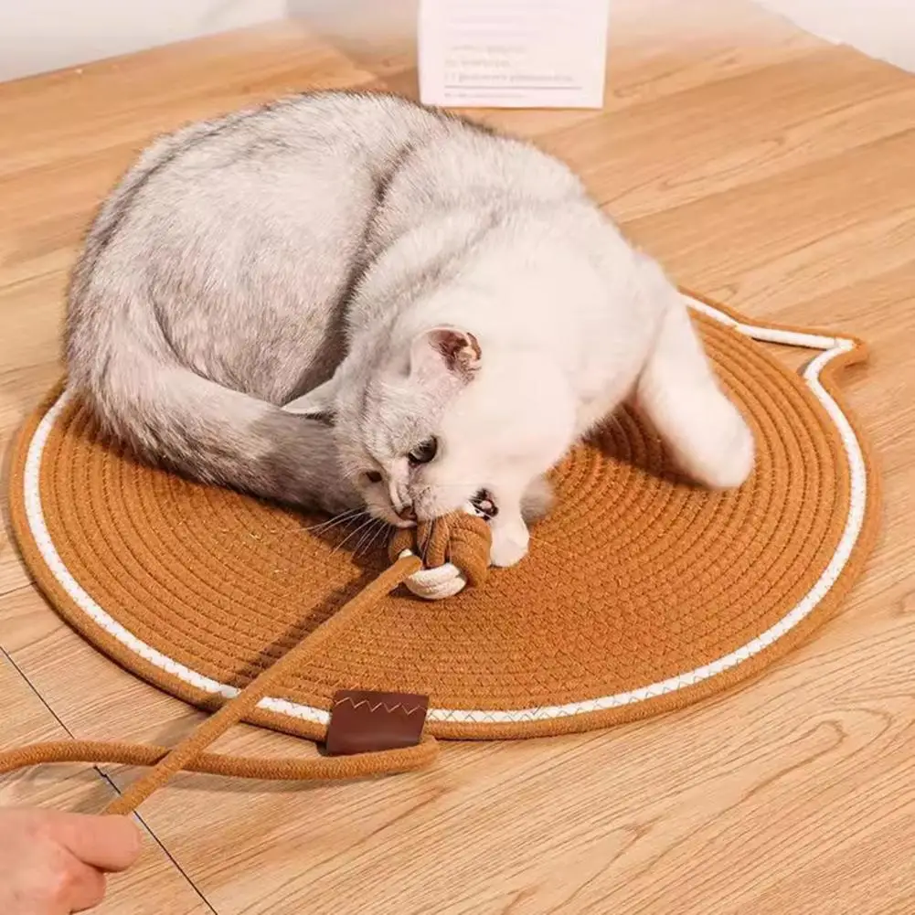 Cat Scratching Pad 35cm Natural Cotton Rope Cat Scratching Mat Dual Scratching Pads for Cats Sturdy Clean Cat Bed with Toy Ball