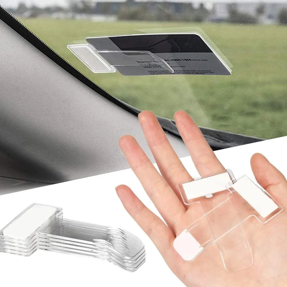 STONEGO 5Pcs Clear Car Parking Ticket Holder Clip Automotive Organizer with Adhesive Tape Car Windscreen Permit Ticket