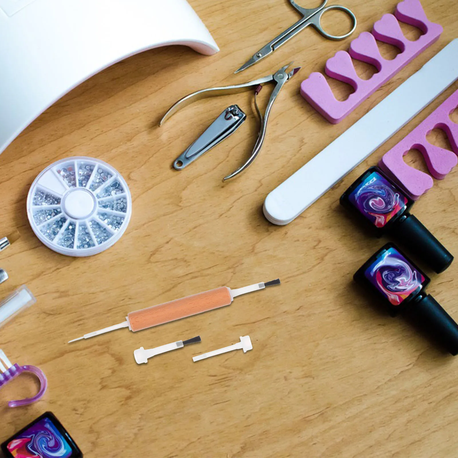 1 ensemble 1 ensemble de têtes de rechange de brosse, manche en bois pour brosses à Gel pour Application acrylique, Nail Art Durable