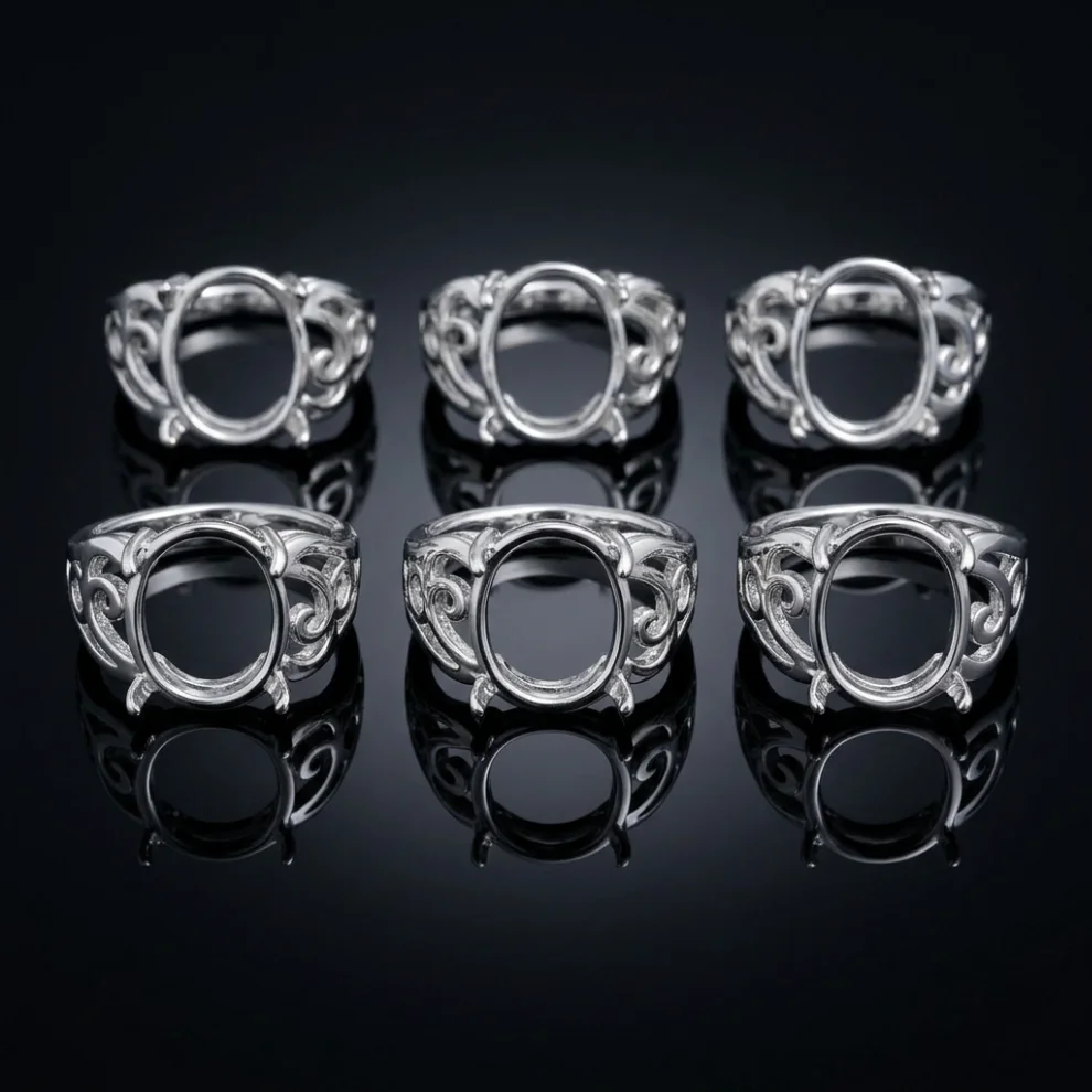 Adjustable Semi Mounting Ring Settings Brass Filigree Prong Claw 13x10mm Oval Cabochons Base Blank For Diy Rings Jewelry Making