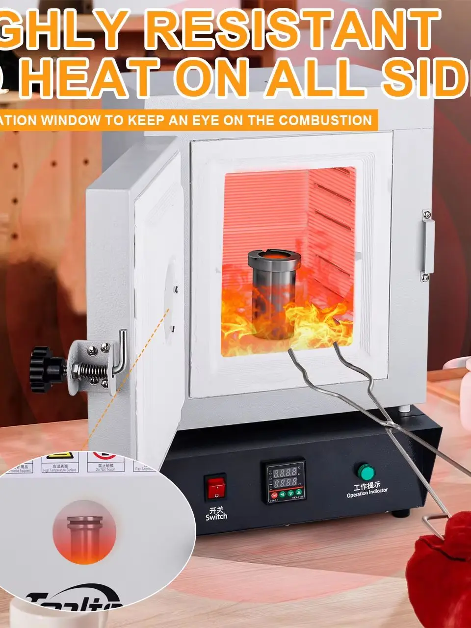 220V 1150 ℃   Sieraden Mal Oven 1750W 15*15*20cm Kamer Thermostatische Oven Met Venster voor Sieraden Investering Gieten - afbeelding 2