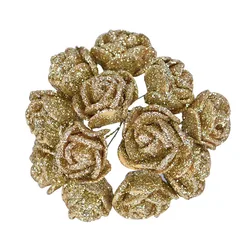 72pcs 2cm Glitter Artificial Foam Rose Flower Bouquet Wedding Flower Decoration Scrapbooking Fake Flowers Wreath DIY Craft Gifts