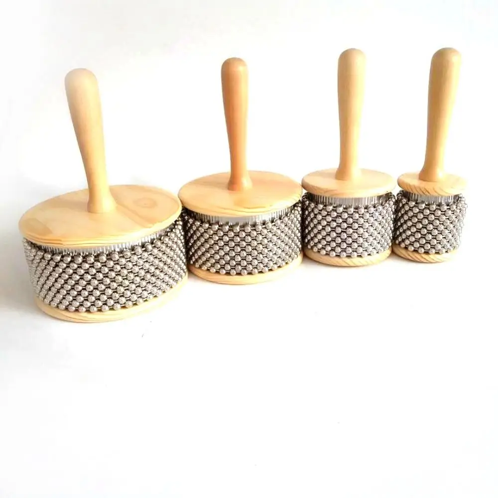 

Stainless Steel Beads Wooden Cabasa Music Education Rhythmic Percussion Hand Cabasa Cylinder Toddlers Hand Crank Toy