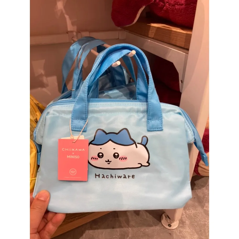 Miniso Cartoon Chiikawa Portable Lunch Handbag Cute Cartoon Travel Makeup Bag Daily Travel Shopping Bag Home Storage Bag