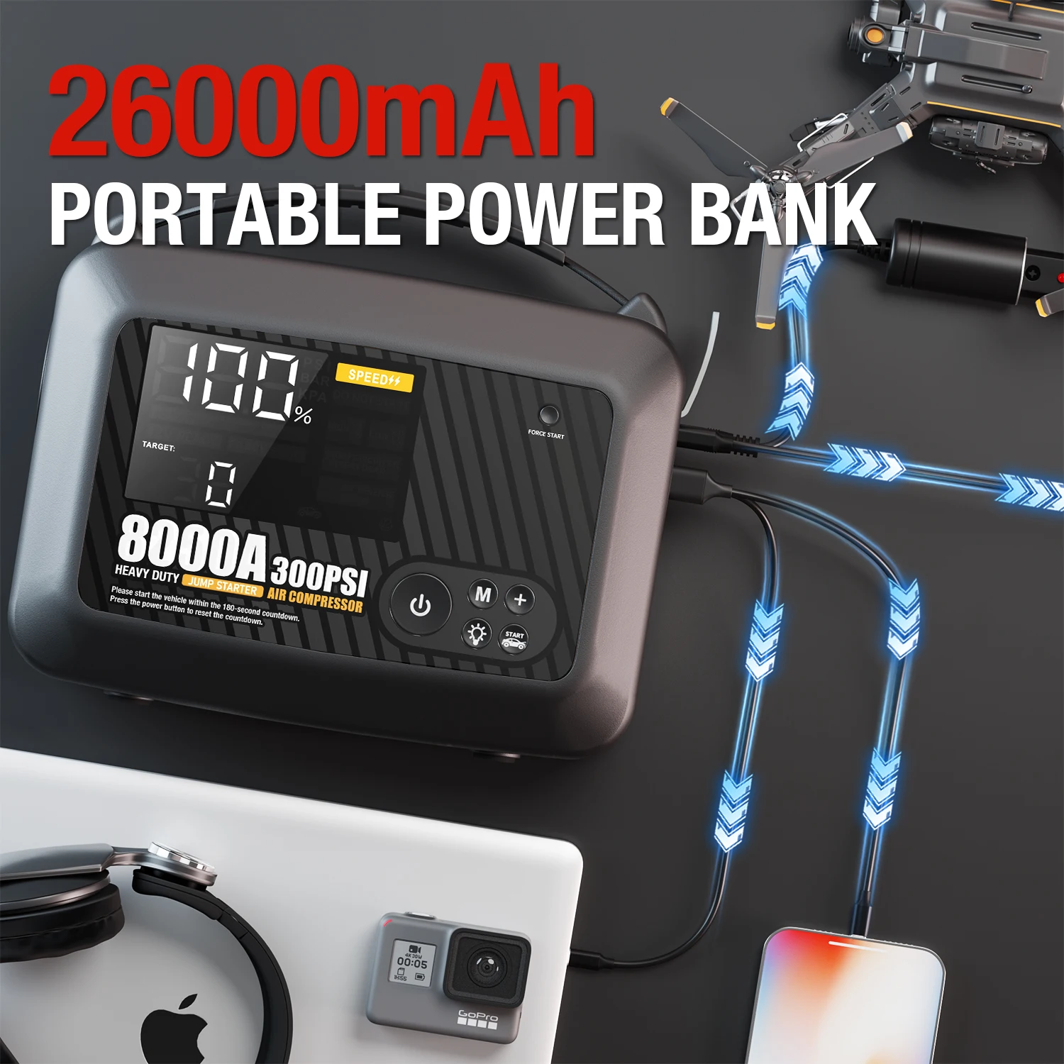 8000A Professional Heavy Duty Car Jump Starter With Air Pump Powerful Car 12V Car Battery Starter Booster Starting Device - Image 5