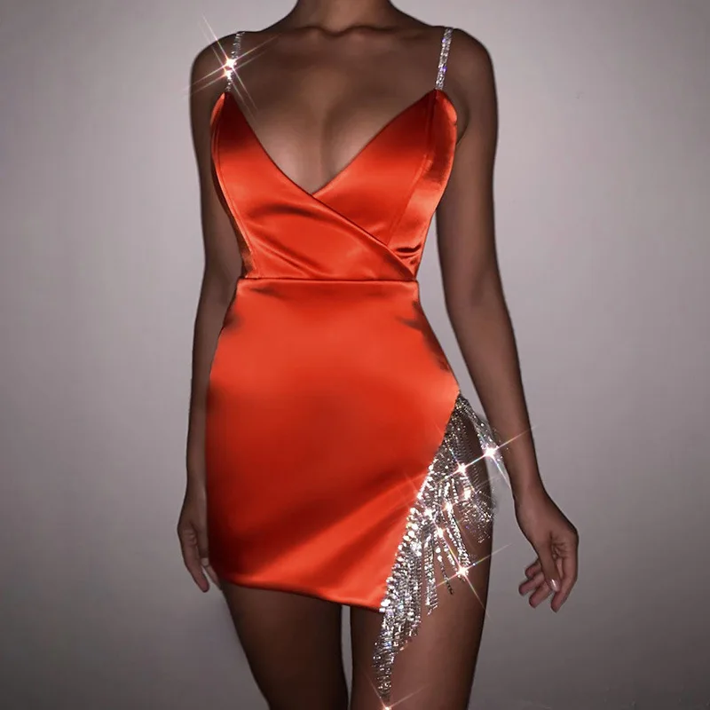 

Sexy Sequin Bal Strap Dr Club Night Outfit Women's Split ort Skirt Spring Summer Faion High Waist V-ne Gown
