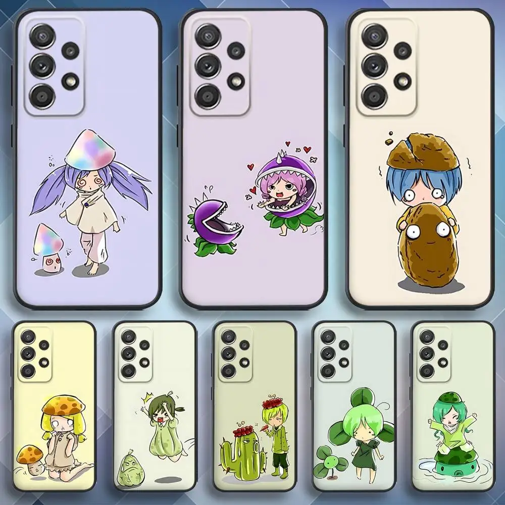 حافظة هاتف P-Plants vs Cute Z-Zombies لهاتف Samsung S 25,24,23,22,30,21,10,9,Ultra,Plus,Lite,FE,4,5G حافظة سوداء ناعمة