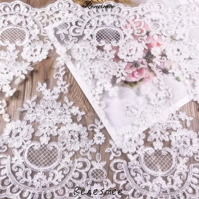 1Yard European-style Pure white ivory Lace Fabrics Wedding Veil Tiara DIY Handmade Jewelry Cording Trims Flower 20cm