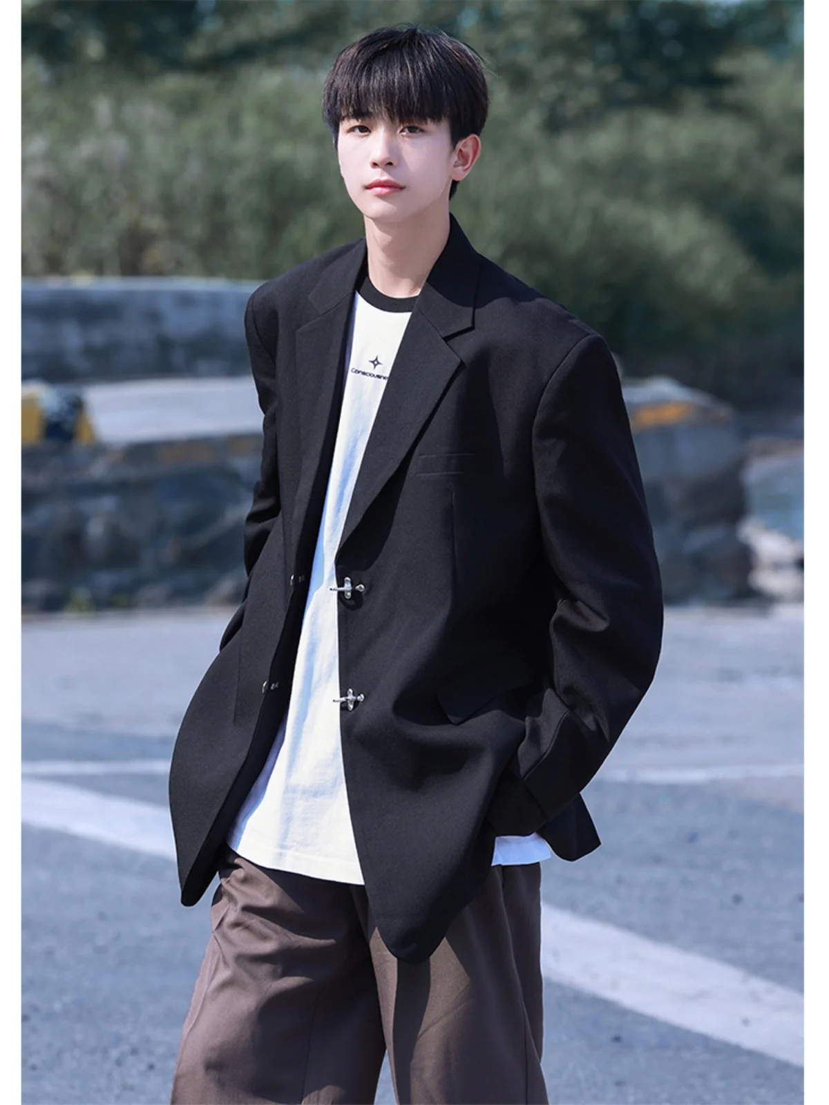 

Pure Bla Pad oulder Men's Suit Jaet Casual Spring Autumn Sle High End Trendy Brand Chinese Zhongan Suit