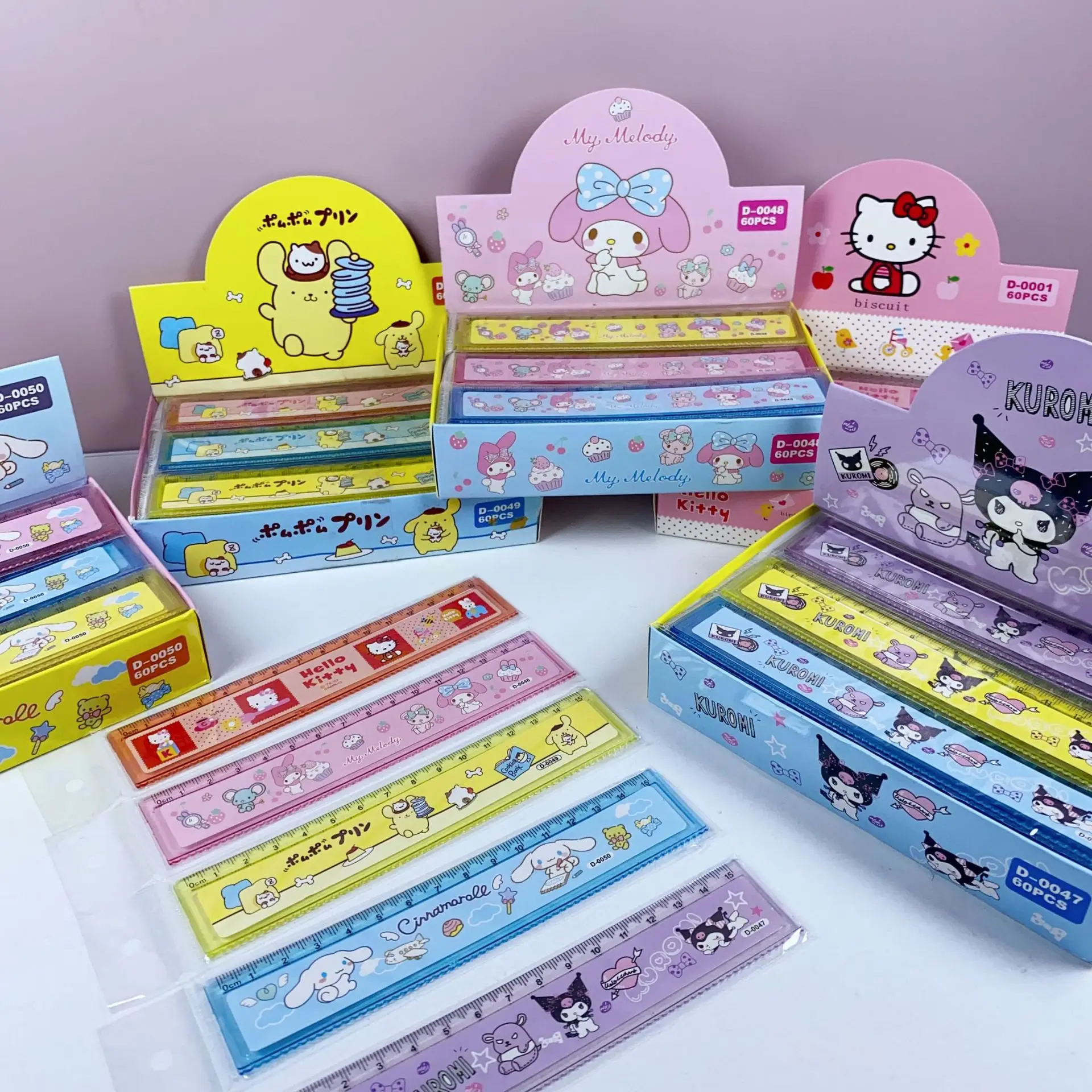 regua plastica dos desenhos animados para estudantes kuromi hello kitty melodia plastico curva de onda artigos de papelaria escolar novo 15cm 60 pcs 01