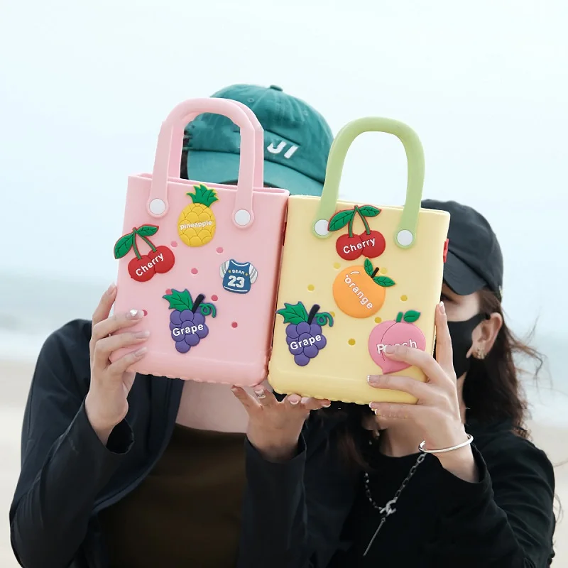 Women\'s Cartoon Pattern Handbags Waterproof EVA Handmade DIY Hole Paste Toy Decoration Beach Tote Portable Travel Mini Phone Bag