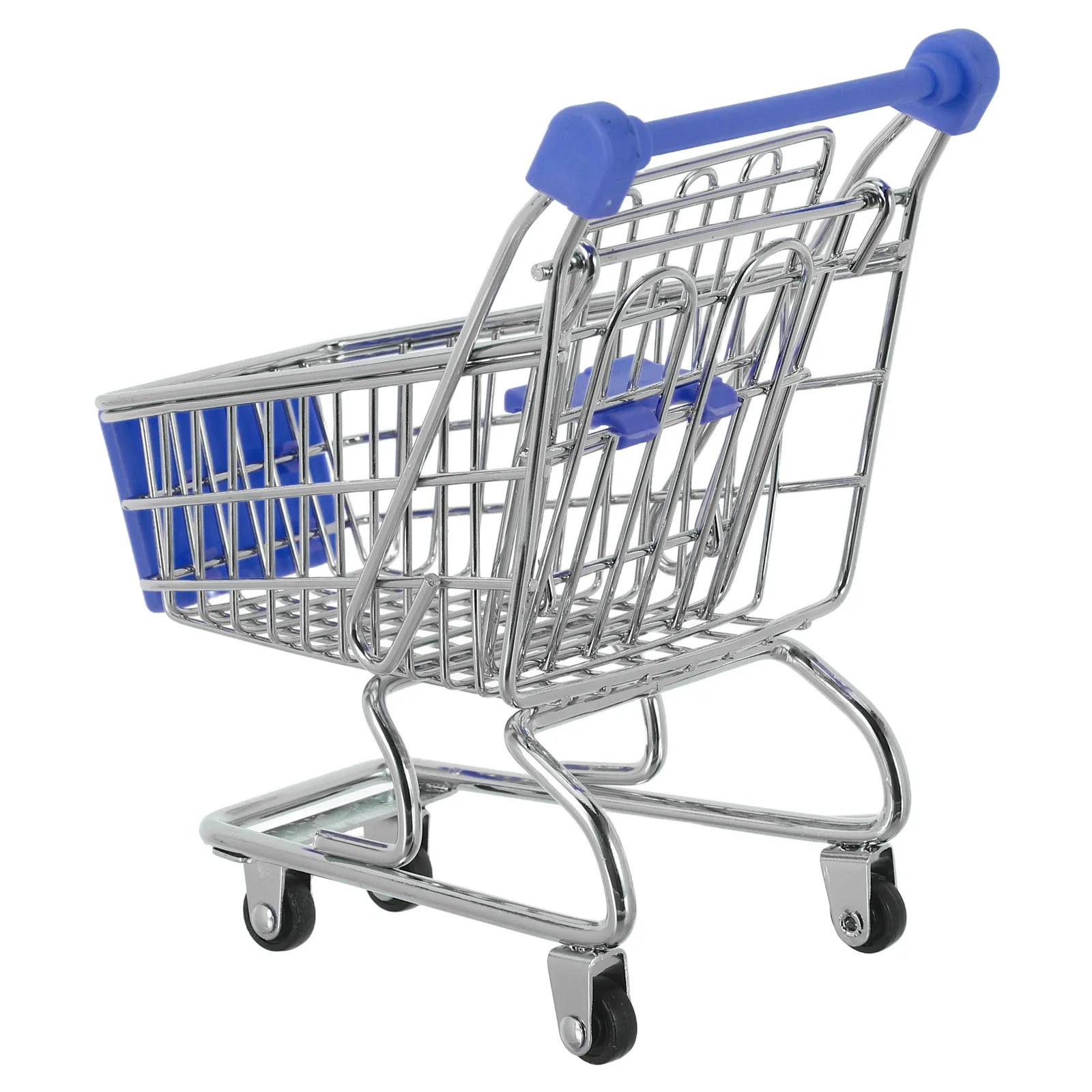 Mini Shopping Cart Metal Grocery Cart Sturdy Frame Tiny Handcart Basket Supermarket Play Organizer Mini Model Toy