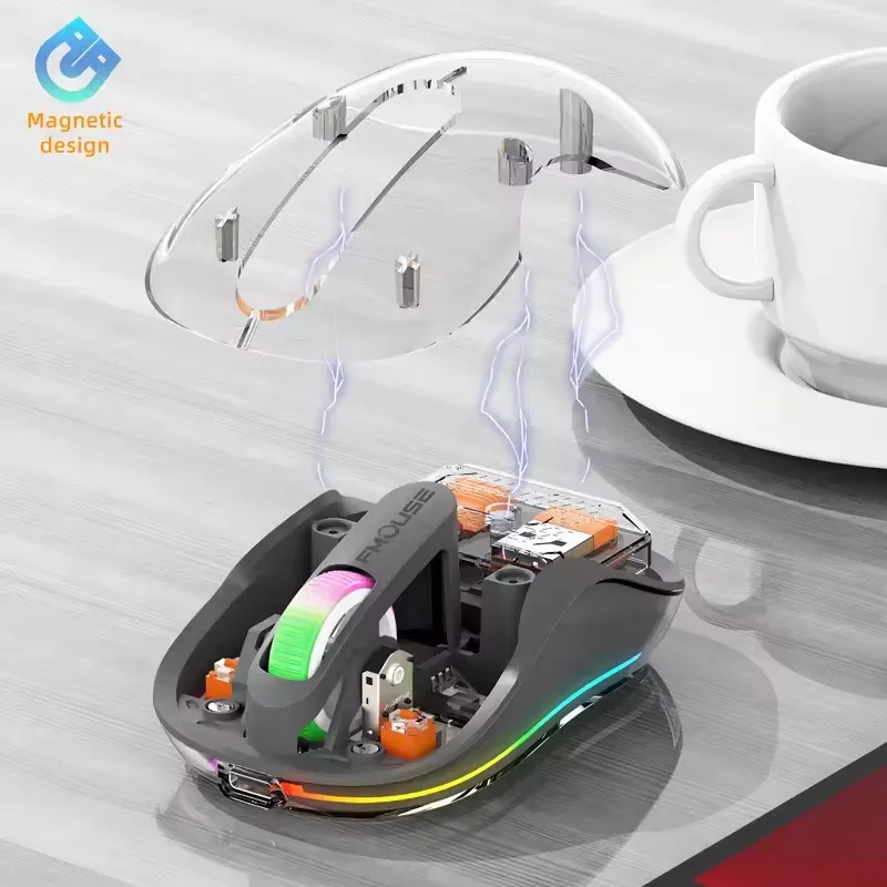 Transparent Mouse Wireless Three-mode Magnetic Suction Mute Rechargeable Mouse For Tablet PC Notebook