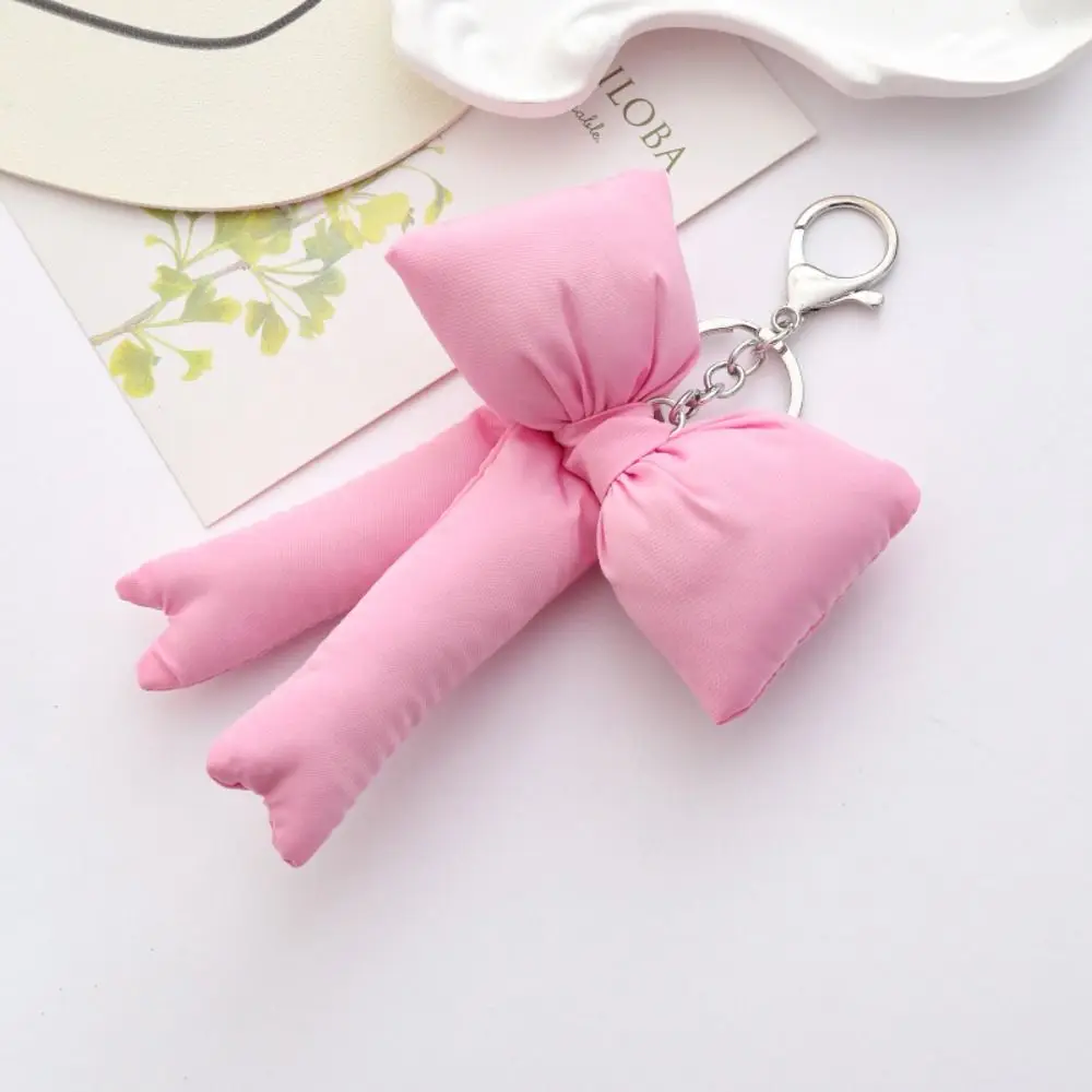 Metal Lobster Clasp Padded Bow Keychain Korean Ins Style Colorful Soft Bow Bowknot Key Ring Lovely Metal Clasp Pendant
