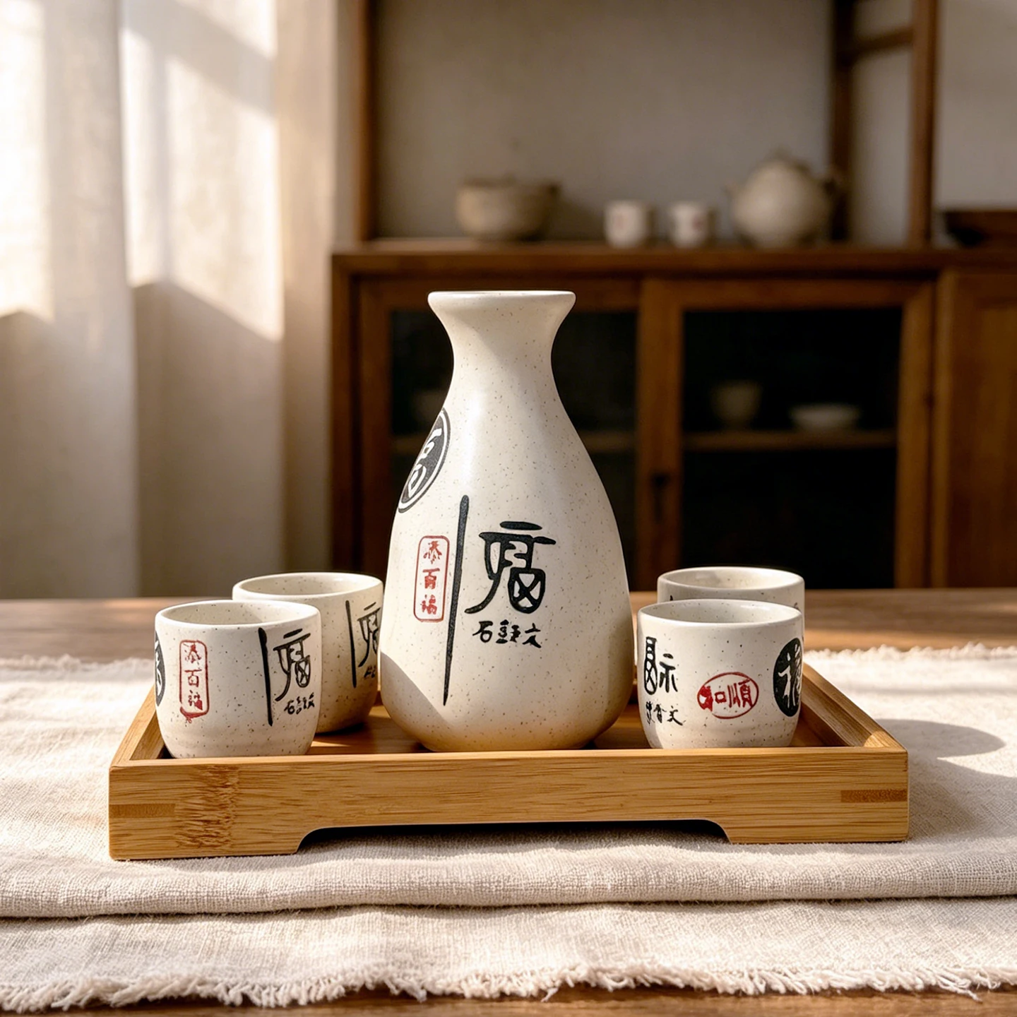 Juego de cerámica estilo japonés para servir vino de arroz, taza para verter y copas de vino blanco, taza pequeña para uso do...