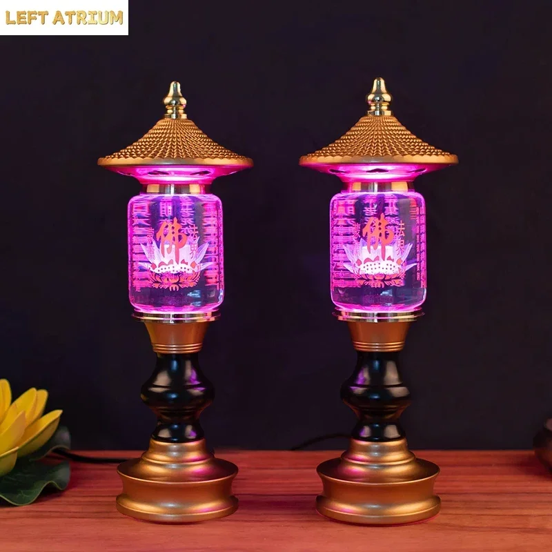 Colorful, Household Lotus Heart Sutra LED Crystal Lamp, Buddha Offering Lamp, Prayer, Buddhist Decorative Accessories, Plug-in