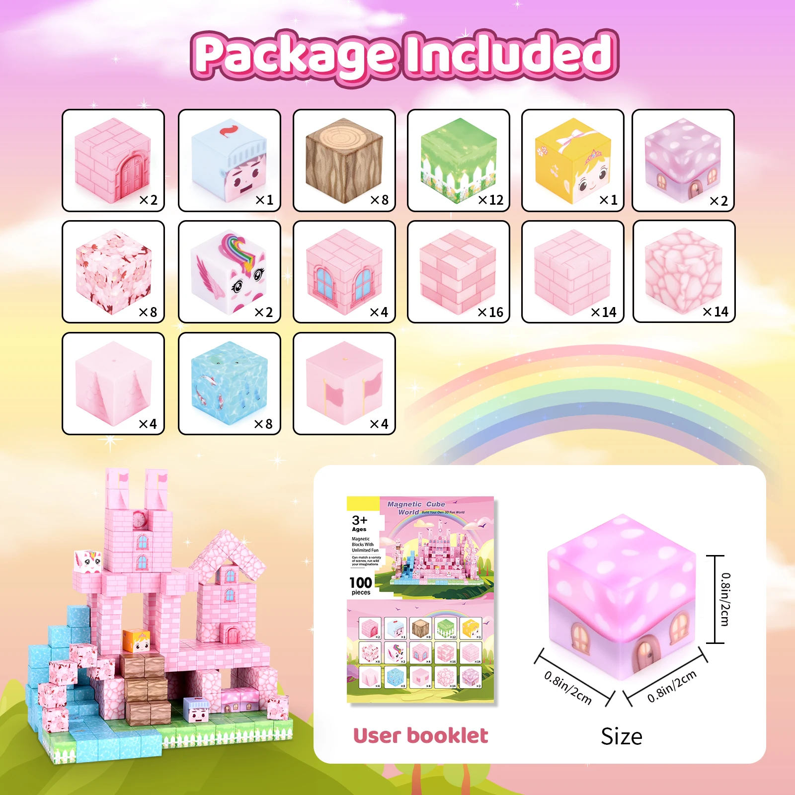 Ensemble de blocs magnétiques STEM Montessori, 100 pièces, jouets sensoriels, couleurs vives, construction gratuite, personnalisé 2025, 1 pièce pour les 3 ans et plus, cadeau de vacances Premium