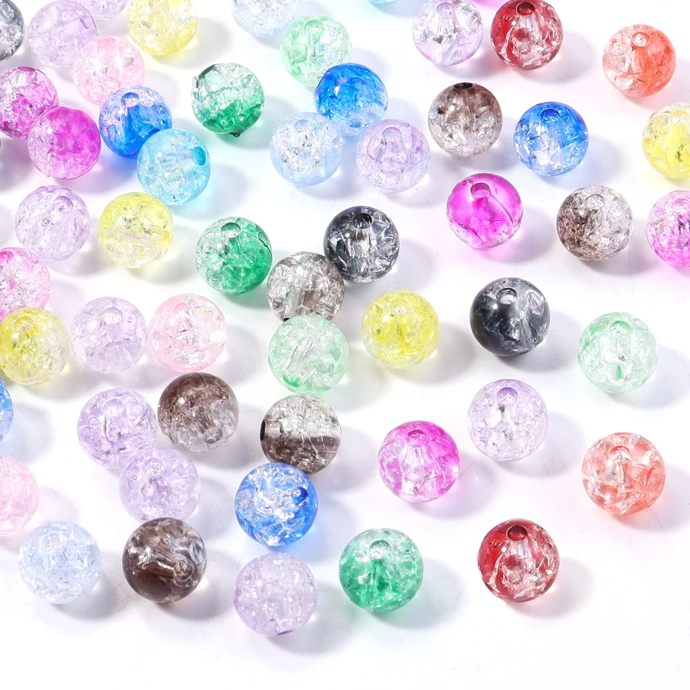 

50pcs 8 10mm Acrylic Cracked Crystal Beads Double Color Glass Round Loose Bead For Jewelry Making DIY Bracelet Necklace Earrings