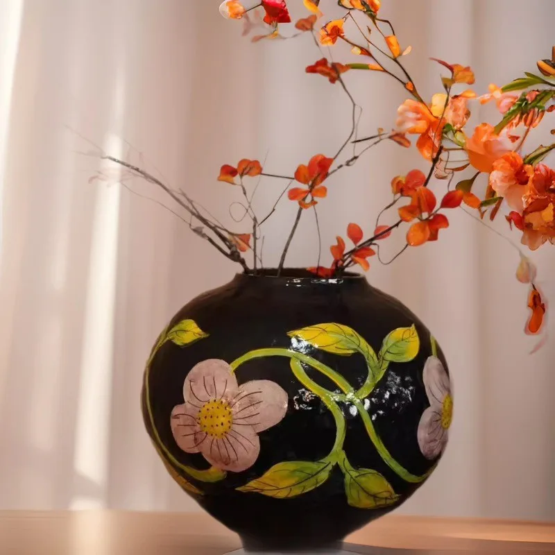 Ceramic vase, ceramic pot, hand-pulled billet flower arrangement, decoration, creative flower utensils, home ornaments