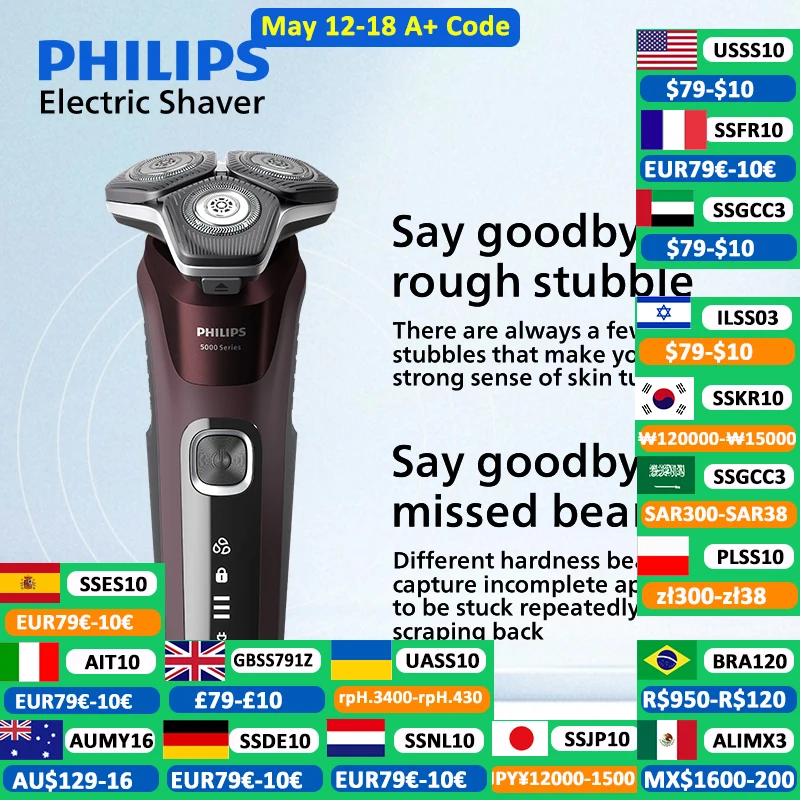 فيليبس S5831 ماكينة حلاقة كهربائية الجلد IQ الحلاقة 5D العائمة العسل القاطع 90 قطعة شفرة فولاذية غير قابلة للصدأ الرجال كامل أداة تهذيب اللحية