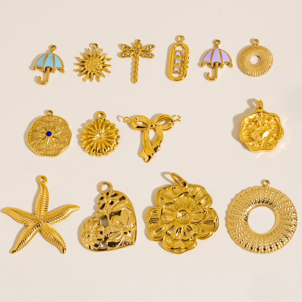 3/2Pcs Stainless Steel 15Style Starfish Flower Heart Umbrella Sun Dragonfly Charms for DIY Necklace Bracelet Jewelry