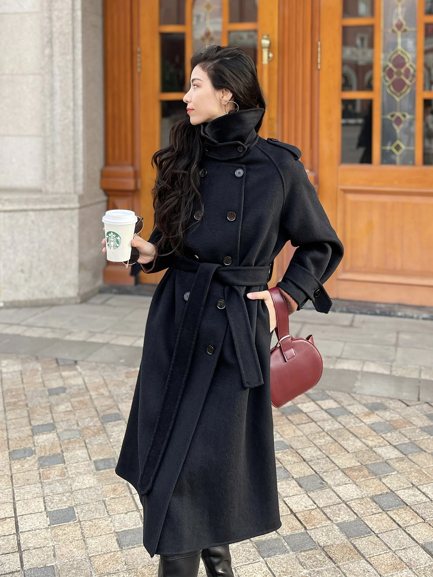 

Пальто London Love Bla из двусторонней шерсти, женское, средней длины, с воротником-стойкой, теплое, приталенное, эксклюзивно для китайского онлайн-рынка