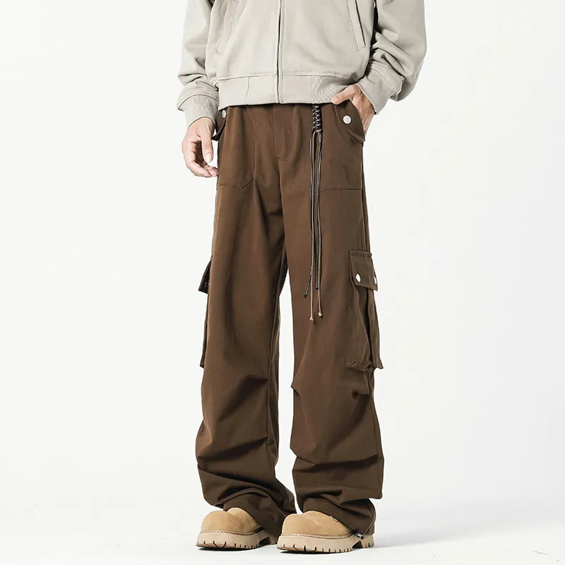 

Американские рабочие брюки десантника в стиле ретро, коричневые свободные прямые широкие брюки, повседневные брюки длиной до пола для мужчин и женщин