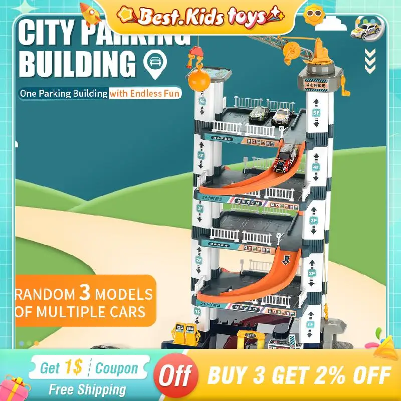

Children's Five-story Parking Building Car Hand Cranked Track Parking Lot Building Puzzle Splicing Kids Toys DIY Construction
