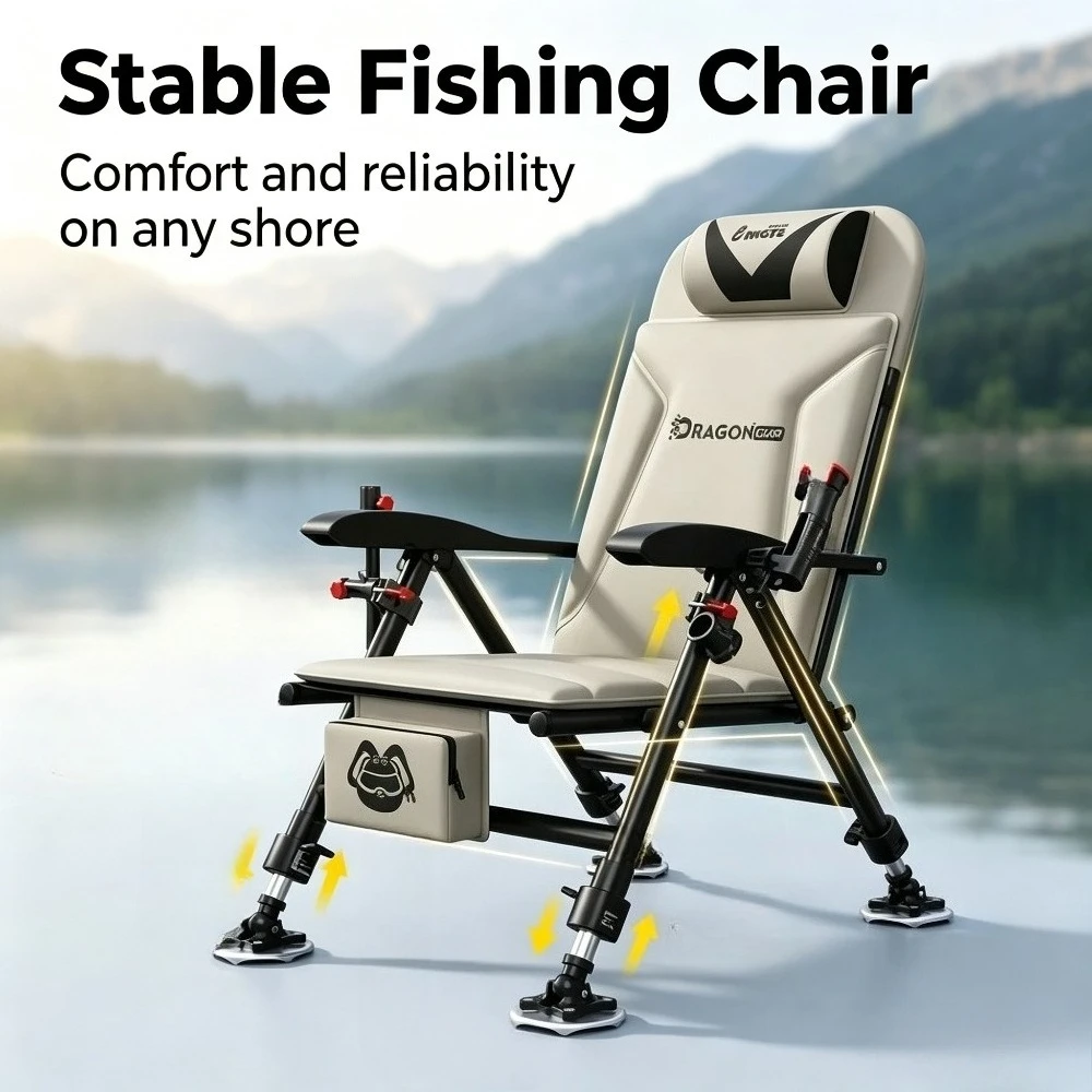 Fishing Chair Folding Portable Camping Stool with Adjustable Backrest Reclining Heavy Duty Carbon Steel for Outdoor Leisure