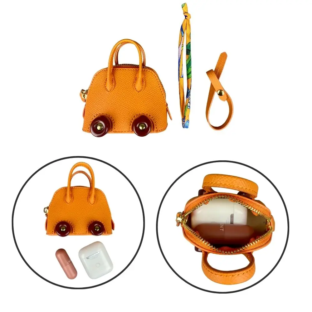 Mini-Taschenanhänger aus Leder mit niedlichen Rädern – Kopfhörer- und Lippenstiftbeutel mit zwei Riemen – PU-Leder – ideal für Taschenzubehör – Detail 2