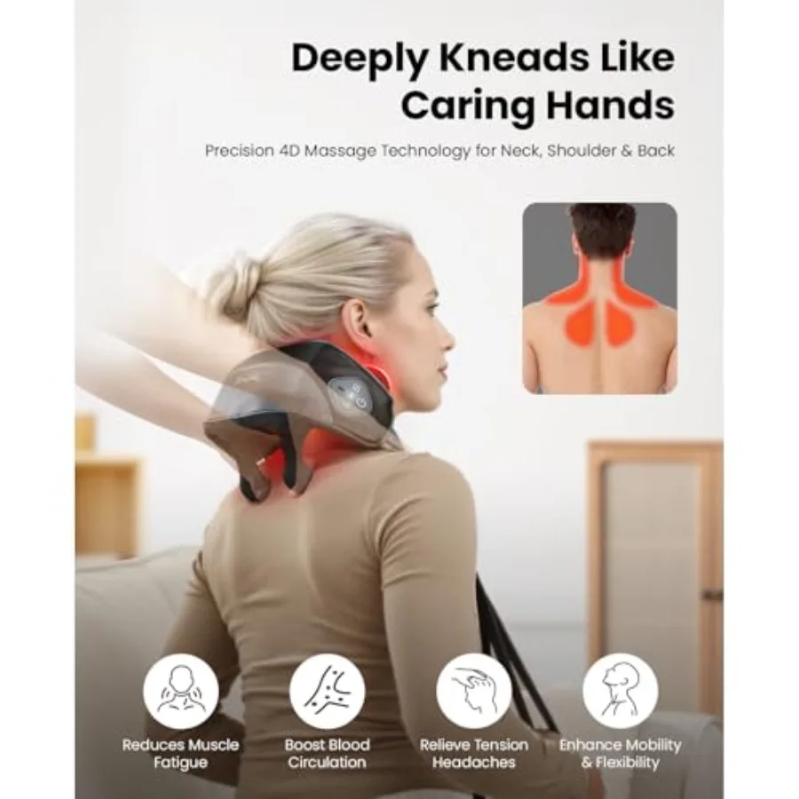مدلك شياتسو للرقبة اللاسلكي لتخفيف الآلام في المكتب أو الاستخدام المنزلي تدليك الأنسجة العميقة 4D مع حرارة مهدئة