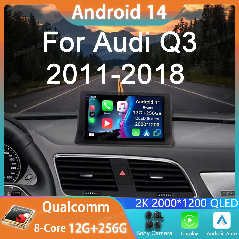 

Автомобильный радиоприемник Android 14 для Audi Q3 1 8U 2011 - 2018 мультимедийный Головной блок аудио DVD QLED Carplay плеер навигация DSP авто стерео