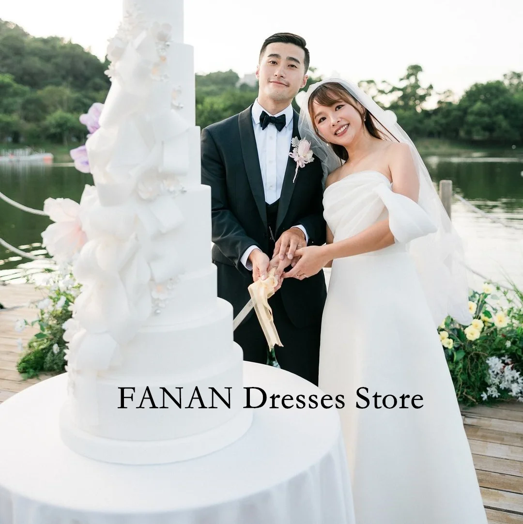 FANAN Korean One Shoulder A-Line Simple Organza Ruched Wedding Dresses 웨딩드레스  Customized Short Sleeves Bride Gowns Plus Size