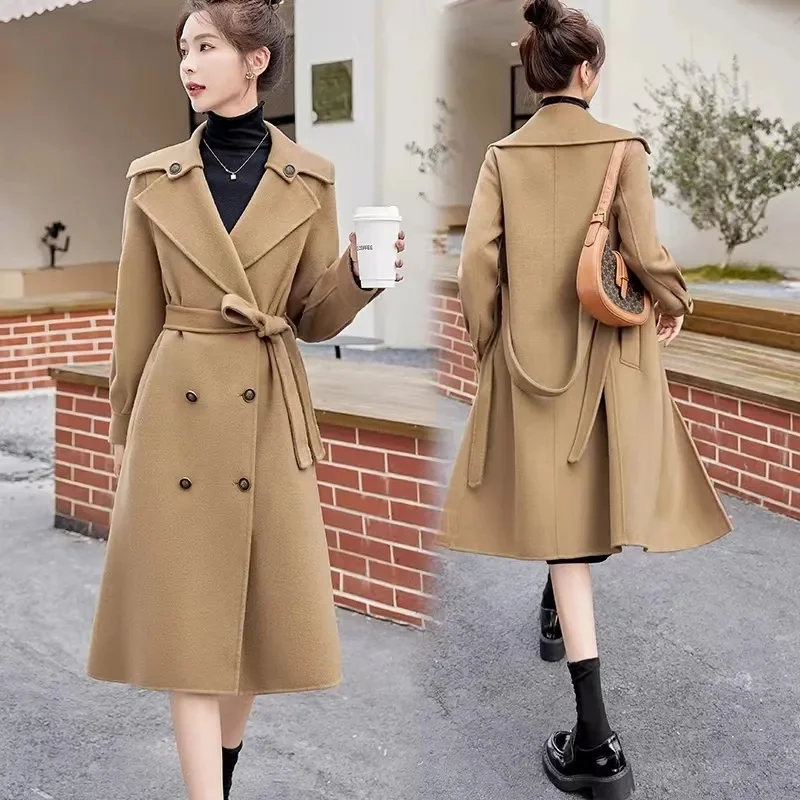 

Double-Faced Woolen Coat Women 2023 Autumn/Winter New British Style Advanced Foreign Style Waist Slimming Woolen Jacket M872