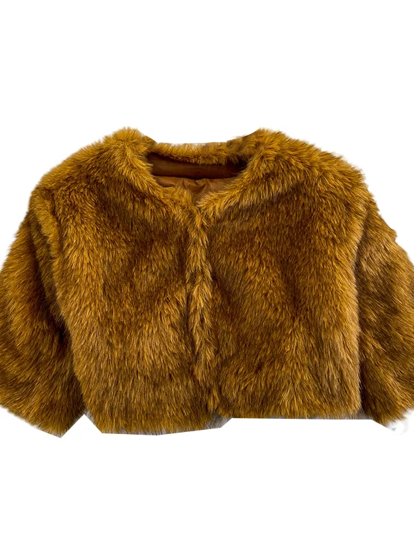 معطف بياقة جلدية من الفرو البني للنساء للشتاء من فرو العمل الثقيل ذو مظهر شبابي ملابس خارجية مستديرة Ne ort للتنقل Sle
